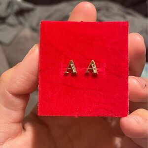 10k gold initial A earrings studs post